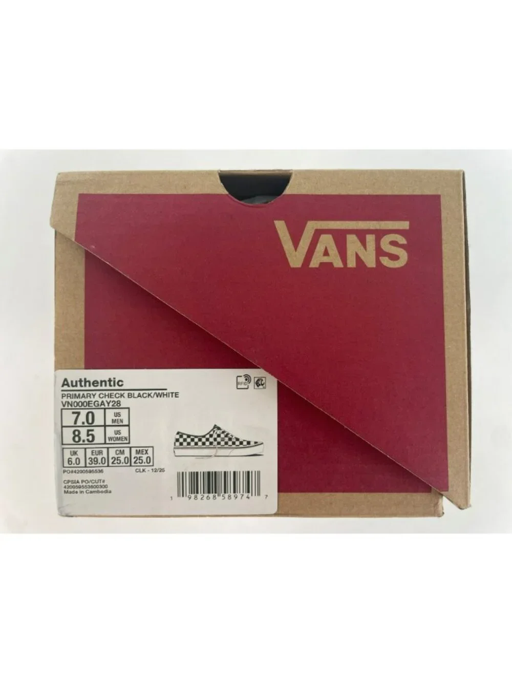 Vans Authentic Primary Check Black/White Canvas Shoes Sz Men’s 7/Women’s 8.5 NEW - Picture 10 of 11